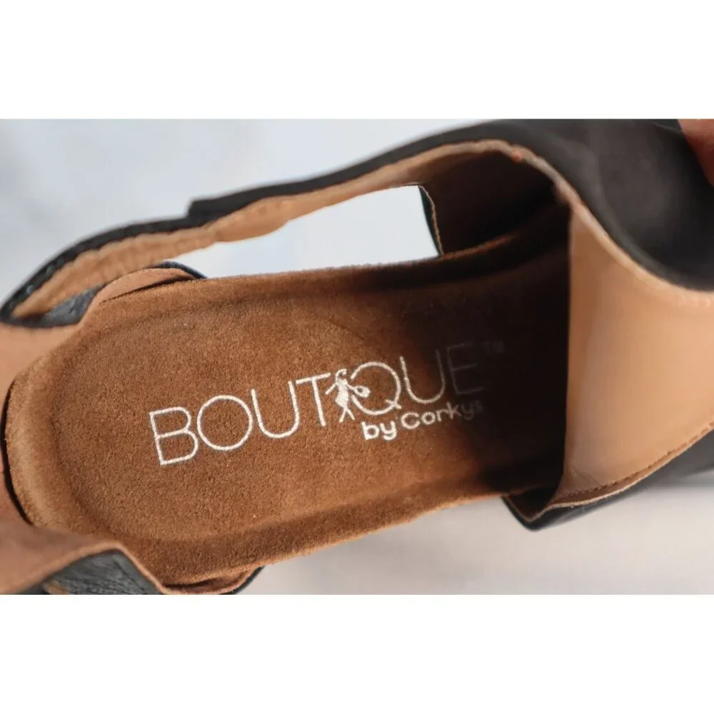 Corkys Boutique Sunburst Open-Toe Wedge Sandals‎ Black Size 6
